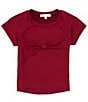 Color:Burgundy - Image 1 - Big Girls 7-16 Short Sleeve Tie-Front T-Shirt