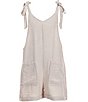 Moa Moa Big Girls Sleeveless Shoulder Tie V-Neck Stripe Front Pocket Mini Romper - Image 1