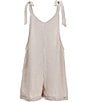 Moa Moa Big Girls Sleeveless Shoulder Tie V-Neck Stripe Front Pocket Mini Romper - Image 2