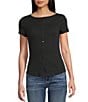 Moa Moa Moa Moa Crewneck Neck Short Sleeve Button-Front Top, Color:Black - Image 1
