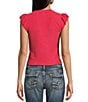 Moa Moa Crewneck Ruffle Short Sleeve Top, Color:Red - Image 2