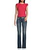 Moa Moa Crewneck Ruffle Short Sleeve Top, Color:Red - Image 3
