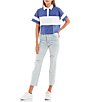 Color:Denim Blue/White - Image 3 - Cropped Colorblock Polo Rugby Shirt