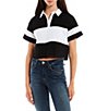 Color:Black/White - Image 1 - Cropped Colorblock Polo Rugby Shirt