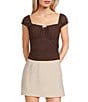 Moa Moa Dotted Short Sleeve Square Neck Top - Image 1
