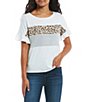 Color:Heather Grey/Ivory - Image 1 - Leopard Print Color Block Tee