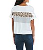 Color:Heather Grey/Ivory - Image 2 - Leopard Print Color Block Tee