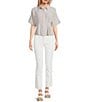 Moa Moa Linen Striped Point Collar Short Sleeve Button Front Cinched Top - Image 3