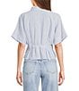 Moa Moa Linen Striped Point Collar Short Sleeve Button Front Cinched Top - Image 2