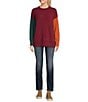 Moa Moa Long Sleeve Color Block Tunic Sweater, Color:Red Pear - Image 3