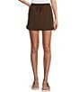 Moa Moa Mid Rise Drawstring Coordinating Mini Skort, Color:Chocolate - Image 1