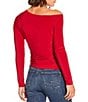 Moa Moa Off The Shoulder Long Sleeve Asymmetrical Hem Top, Color:Ruby - Image 2