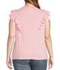 Moa Moa Plus Size Flutter Sleeve Solid Top, Color:Dusty Pink - Image 2