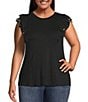Moa Moa Plus Size Flutter Sleeve Top, Color:Black - Image 1