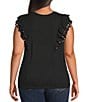 Moa Moa Plus Size Flutter Sleeve Top, Color:Black - Image 2