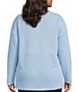 Moa Moa Plus Size Long Sleeve Cropped Lace Up Top, Color:Blue - Image 2