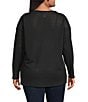 Moa Moa Plus Size Long Sleeve Cropped Lace Up Top, Color:Black - Image 2