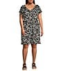 Moa Moa Plus Size V-Neck Short Sleeve Striped T-Shirt Dress, Color:New Black - Image 1