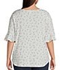 Moa Moa Plus Size Printed Ruffle Sleeve Top, Color:Light Blue - Image 2