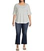Moa Moa Plus Size Printed Ruffle Sleeve Top, Color:Light Blue - Image 3