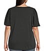 Moa Moa Plus Size Puffed-Sleeve Solid Top, Color:Black - Image 2