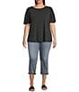 Moa Moa Plus Size Puffed-Sleeve Solid Top, Color:Black - Image 3