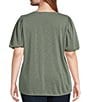 Moa Moa Plus Size Puffed-Sleeve Solid Top, Color:Olive - Image 2