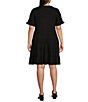 Color:Black - Image 2 - Plus Size Round Neck Short Flutter Sleeve Tiered Dress