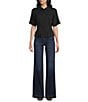 Moa Moa Point Collar Short Sleeve Button Front Cinched Top - Image 3