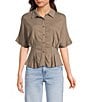 Moa Moa Point Collar Short Sleeve Button Front Cinched Top - Image 4