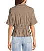 Moa Moa Point Collar Short Sleeve Button Front Cinched Top - Image 5