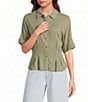Moa Moa Point Collar Short Sleeve Button Front Cinched Top - Image 1