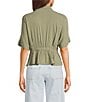 Moa Moa Point Collar Short Sleeve Button Front Cinched Top - Image 2