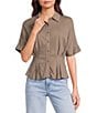 Moa Moa Point Collar Short Sleeve Button Front Cinched Top - Image 4