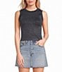 Moa Moa Ribbed Crew Sleeveless Rhinestone Crop Top - Image 1