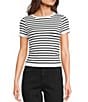 Moa Moa Short Seamless Striped Short Sleeve Cropped Top - Image 1