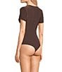 Moa Moa Short Sleeve V-Neck Ruched Bodysuit, Color:Brown - Image 3