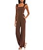Color:Chocolate Brown - Image 1 - Sleeveless Cut-Out Back Wide Leg Jumpsuit