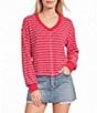Moa Moa Striped Puckered Jacquard V-Neck Long Sleeve Cropped Top - Image 1