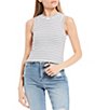 Color:Ivory/Black - Image 1 - Striped Seamless Crop Tank Top