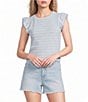 Moa Moa Striped Short Flutter Short Sleeve Crew Neck Top - Image 1