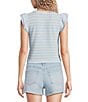 Moa Moa Striped Short Flutter Short Sleeve Crew Neck Top - Image 2