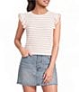 Moa Moa Striped Short Flutter Short Sleeve Crew Neck Top - Image 1