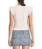 Moa Moa Striped Short Flutter Short Sleeve Crew Neck Top - Image 2