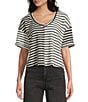Moa Moa Striped V- Neck Short Sleeve Cropped Top - Image 1