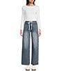Mod Ref Drawstring String Full Length Jeans, Color:Denim - Image 3