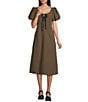 Mod Ref Gingham Scoop Neck Midi Dress, Color:Brown - Image 1
