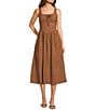Mod Ref Polka Dot Sleeveless Basque Waist Midi Dress, Color:Brown - Image 1