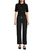 Mod Ref Short Sleeve Collared Top, Color:Black - Image 3