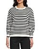 Mod Ref Stripe Long Sleeve Crew Sweater, Color:Black - Image 1